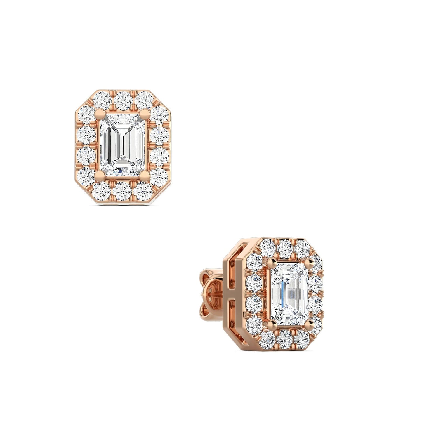 Emerald Cut Halo Earring