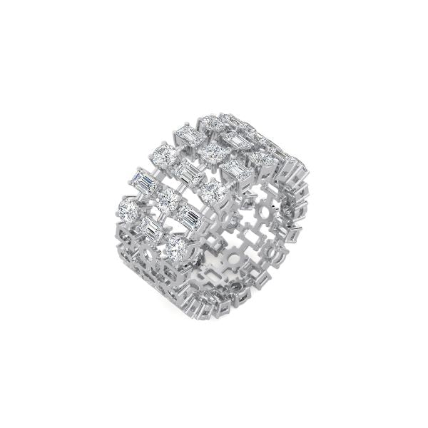 3 Row Round and Emerald Cut Ring