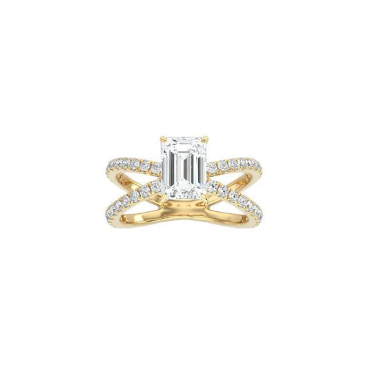 Emerald Cut X Pavé Band Ring YG