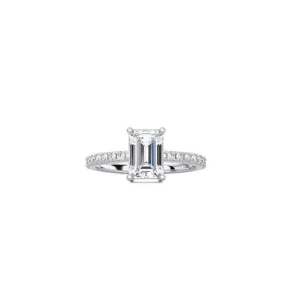 Emerald Cut Contemporary Four Prong Setting with pave band WG