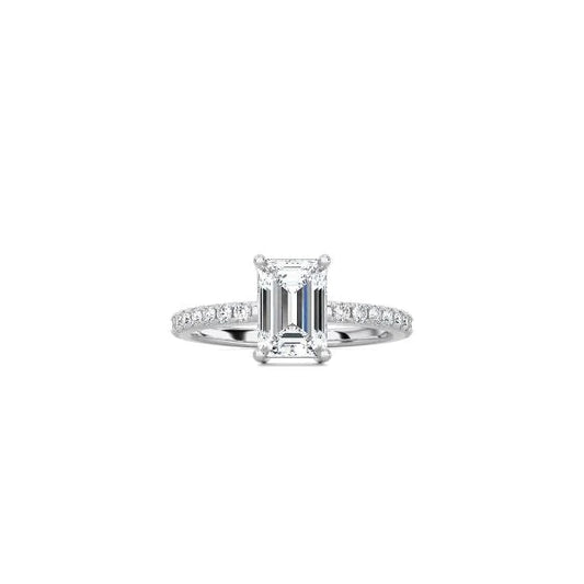 Emerald Cut Contemporary Four Prong Setting with pave band WG