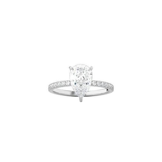 Classic Pear Shape 4 Prong Ring with Pavé Band WG