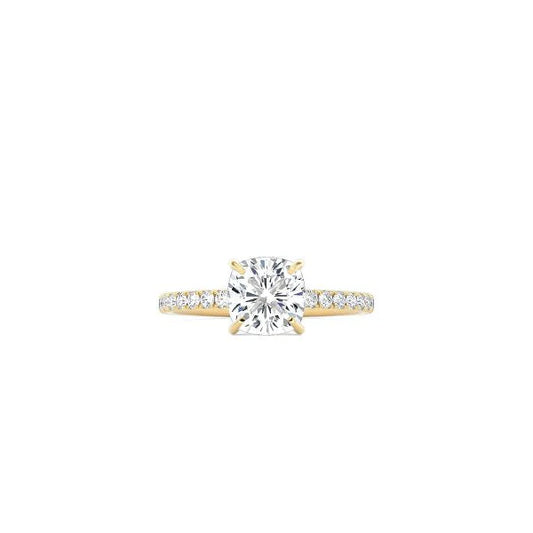 Classic Cushion Cut 4 Prong Ring with Pavé Band YG