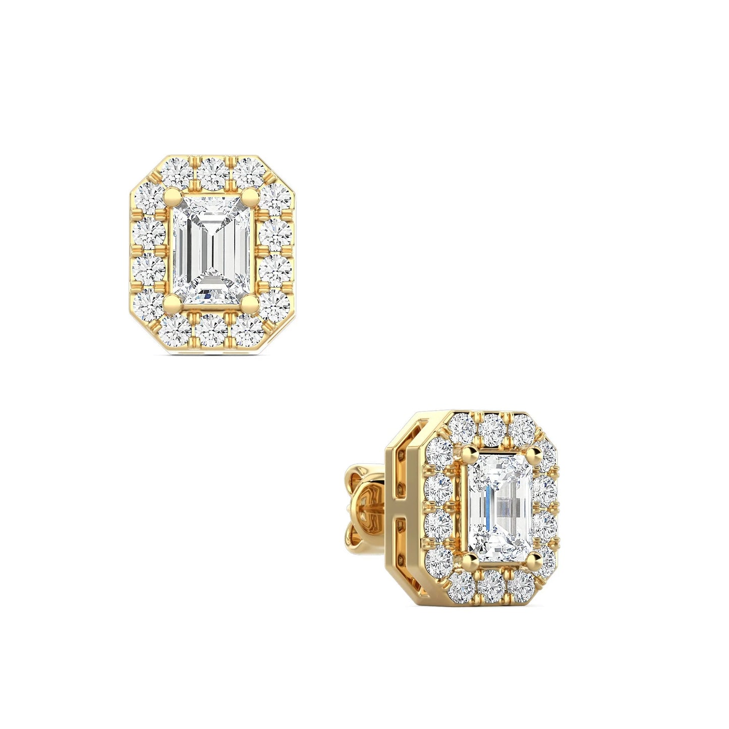Emerald Cut Halo Earring