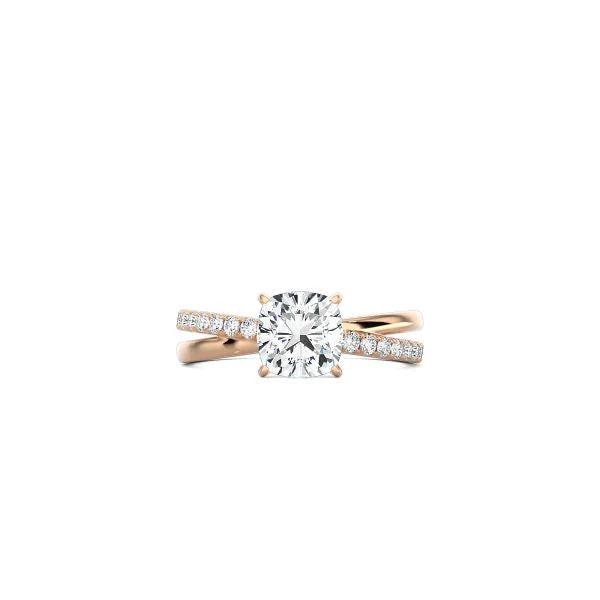 Cushion Cut Diamond and Gold Cross Band RG
