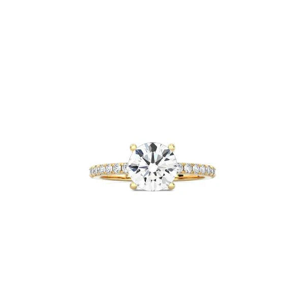 Round Cut Contemporary Four Prong Setting with pave band YG