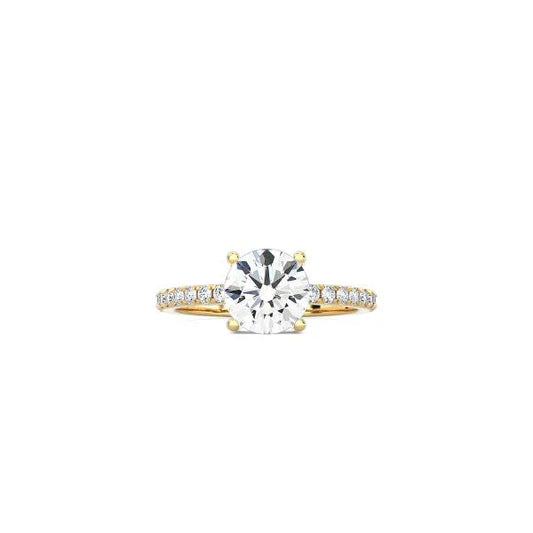 Round Cut Contemporary Four Prong Setting with pave band YG