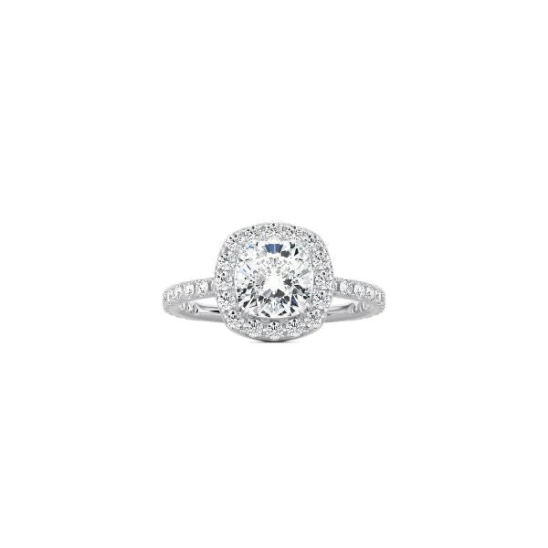 Cushion Cut Halo Engagement Ring with Pavé Band WG