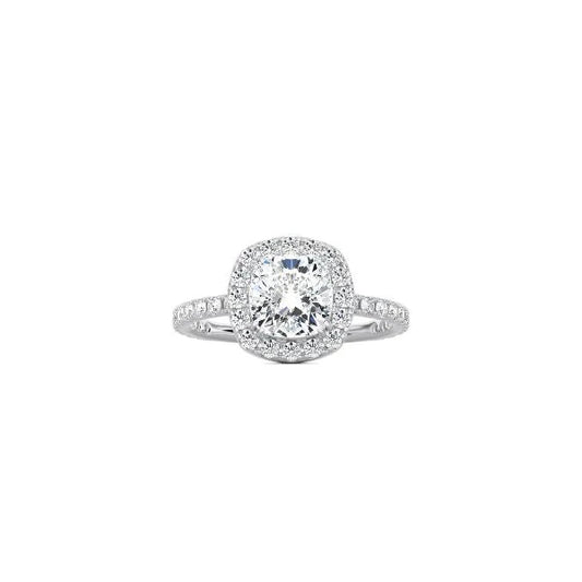 Cushion Cut Halo Engagement Ring with Pavé Band WG