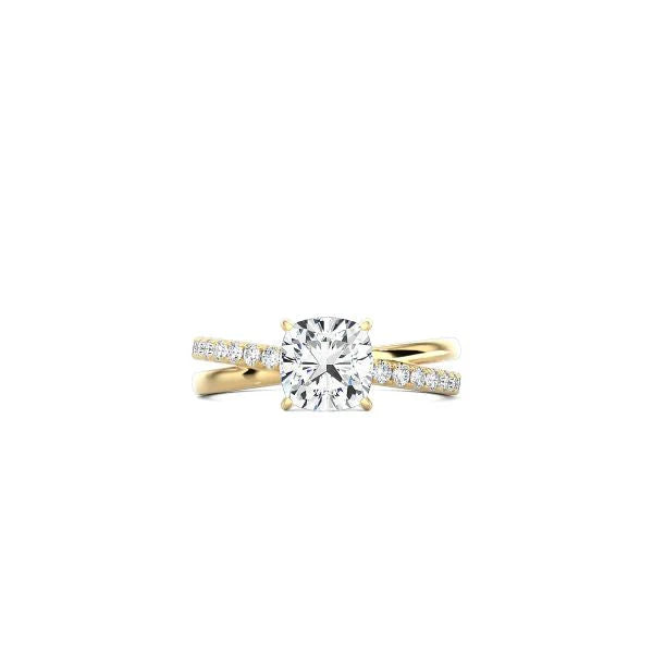 Cushion Cut Diamond and Gold Cross Band YG