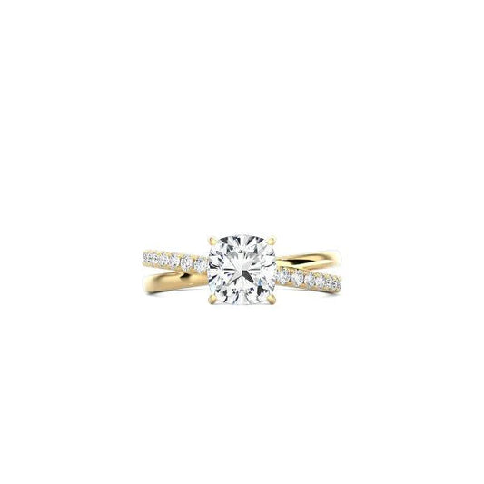Cushion Cut Diamond and Gold Cross Band YG