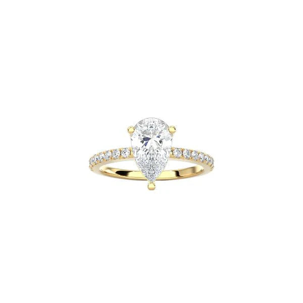 Pear Shape Contemporary Four Prong Setting with pave band YG