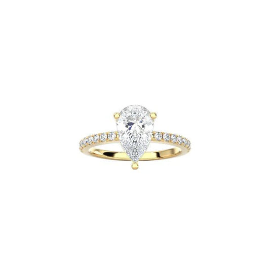 Pear Shape Contemporary Four Prong Setting with pave band YG