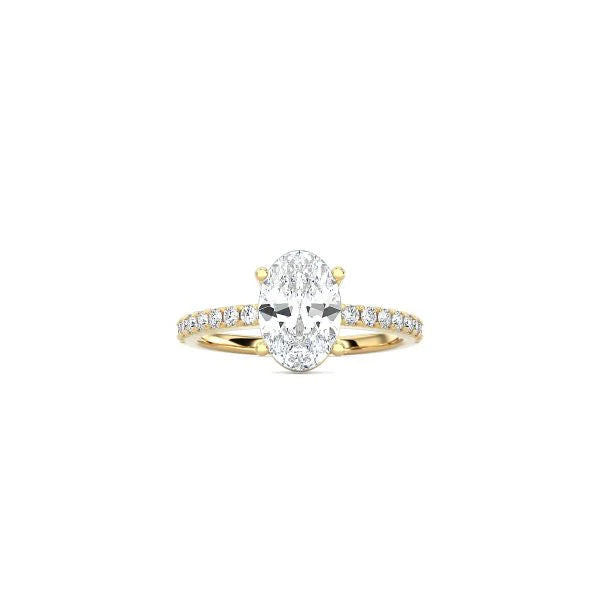 Oval Cut Contemporary Four Prong Setting with pave band YG