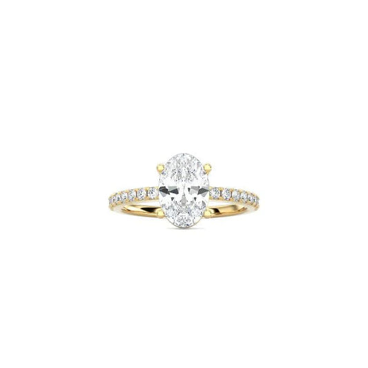 Oval Cut Contemporary Four Prong Setting with pave band YG