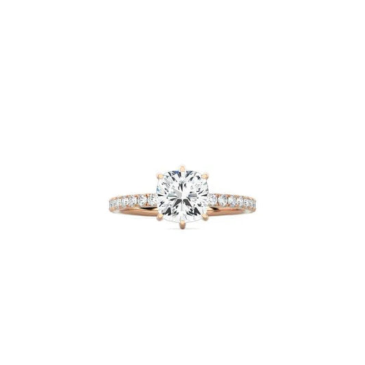 6 Prong Classic Cushion Cut Ring with Pavé Band RG