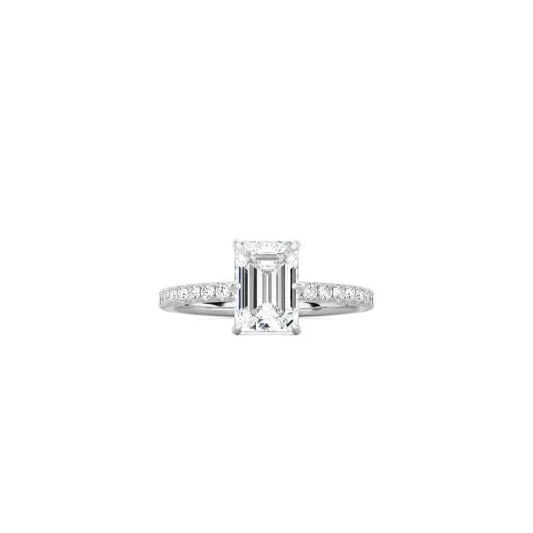 6 Prong Classic Emerald Cut Ring with Pavé Band WG