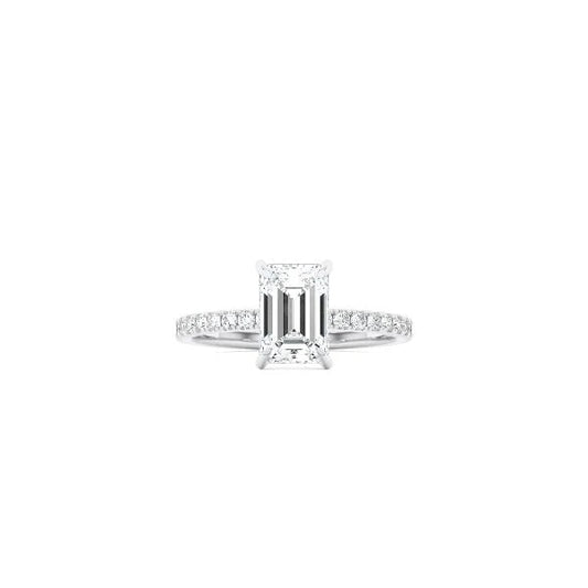 Classic Emerald Cut 4 Prong Ring with Pavé Band WG