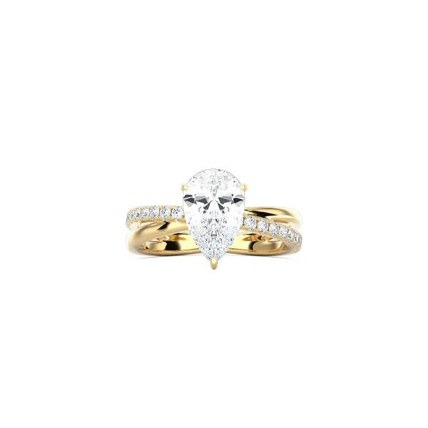 Pear Shape Diamond and Gold Cross Band YG