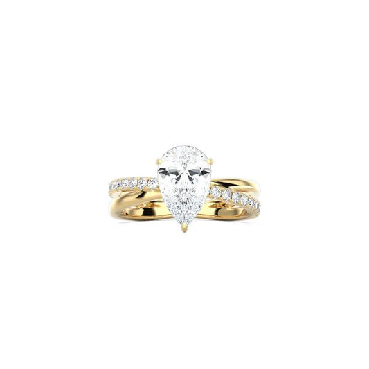 Pear Shape Diamond and Gold Cross Band YG