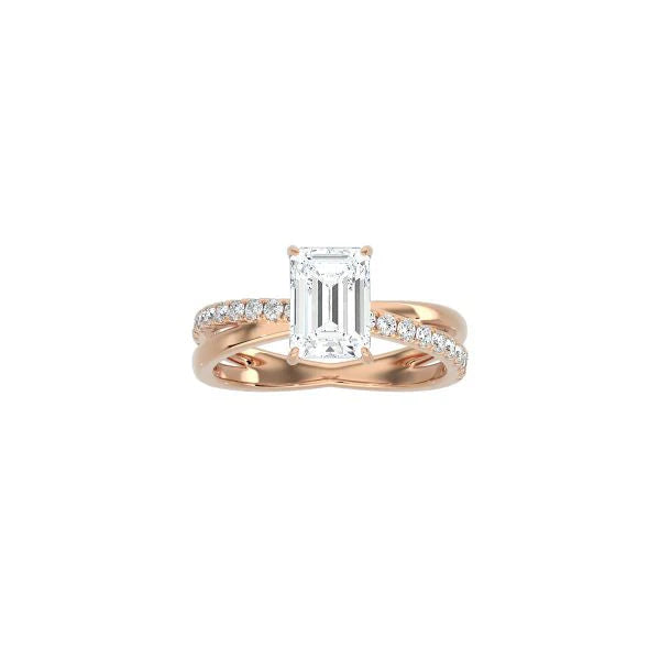 Emerald Cut Diamond and Gold Cross Band RG
