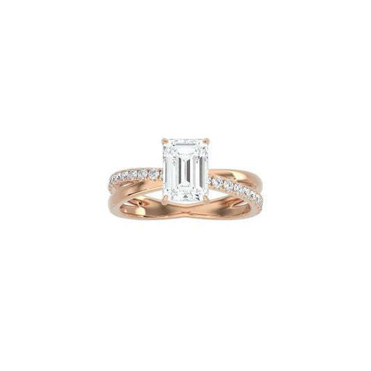 Emerald Cut Diamond and Gold Cross Band RG