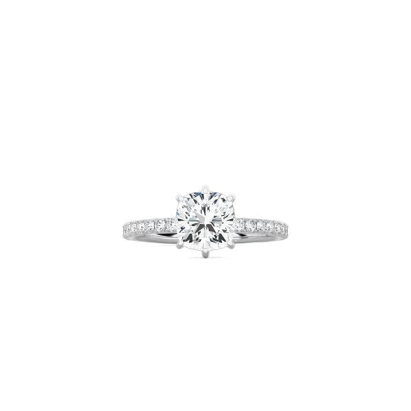 6 Prong Classic Cushion Cut Ring with Pavé Band WG