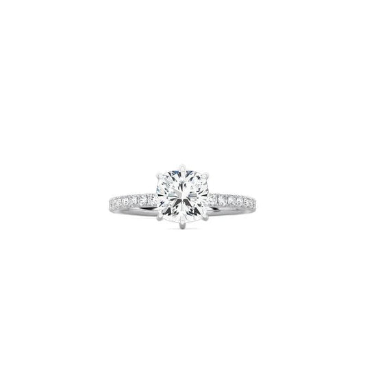 6 Prong Classic Cushion Cut Ring with Pavé Band WG
