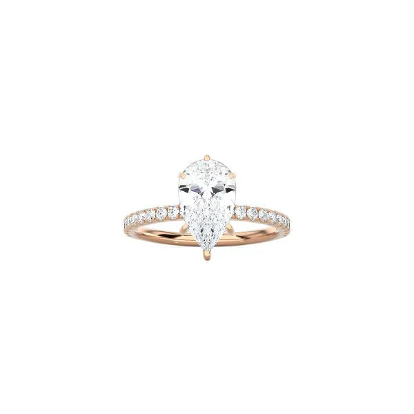 6 Prong Classic Pear Shape Ring with Pavé Band RG