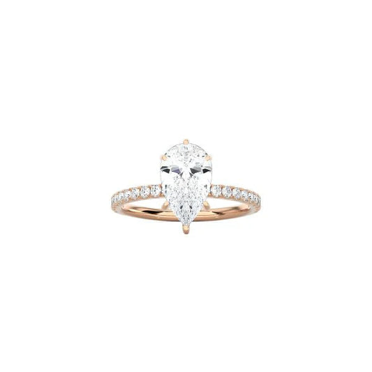 6 Prong Classic Pear Shape Ring with Pavé Band RG