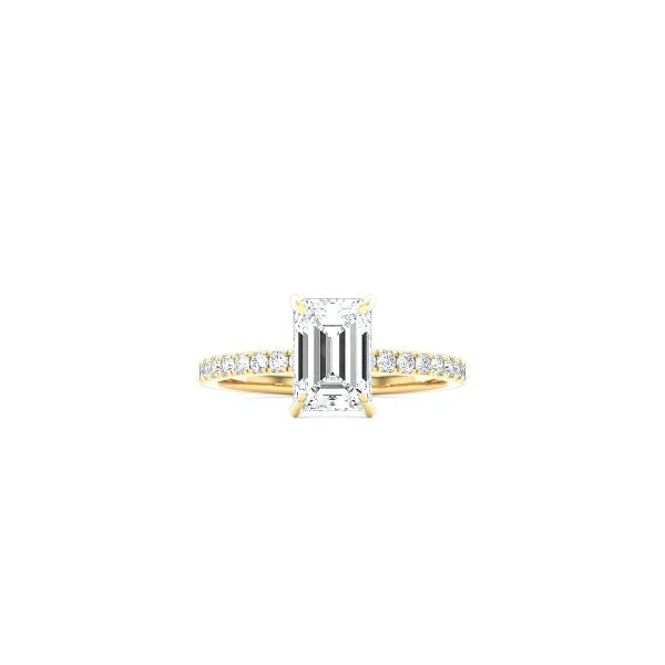 Classic Emerald Cut 4 Prong Ring with Pavé Band YG