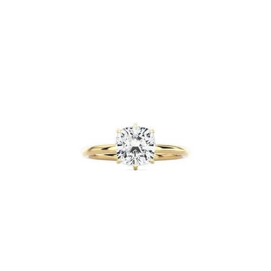 6 Prong Cushion Cut Classic Ring YG
