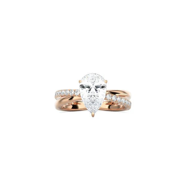 Pear Shape Diamond and Gold Cross Band RG