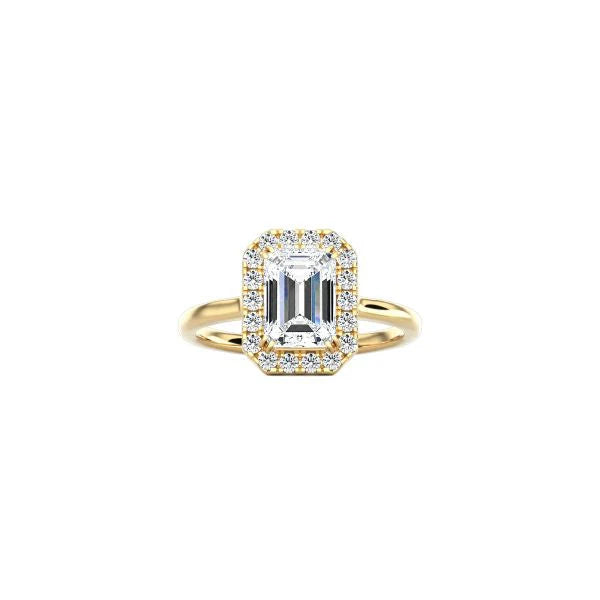 Emerald Cut Halo Engagement Ring YG