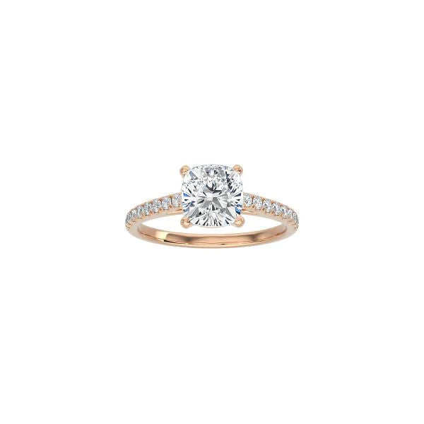 Cushion Cut Cathedral Setting Ring with Pavé Band RG