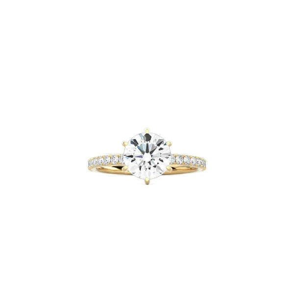 6 Prong Classic Round Ring with Pavé Band YG