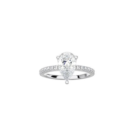 Pear Shape Contemporary Four Prong Setting with pave band WG