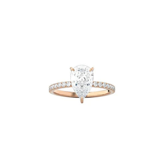 Classic Pear Shape 4 Prong Ring with Pavé Band RG