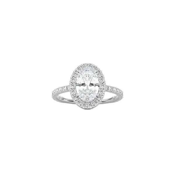 Oval Cut Halo Engagement Ring with Pavé Band WG