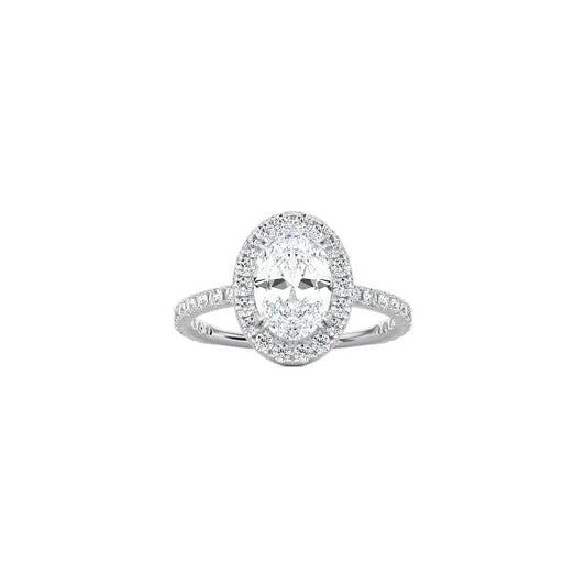 Oval Cut Halo Engagement Ring with Pavé Band WG