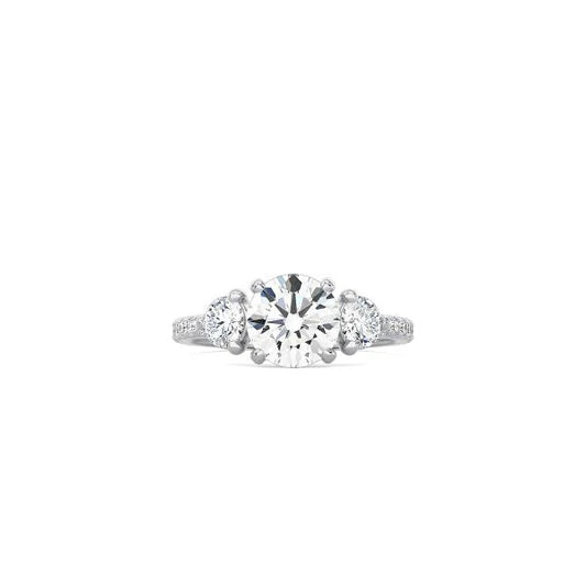 Small Round 3 Stone Ring with Pavé Band WG