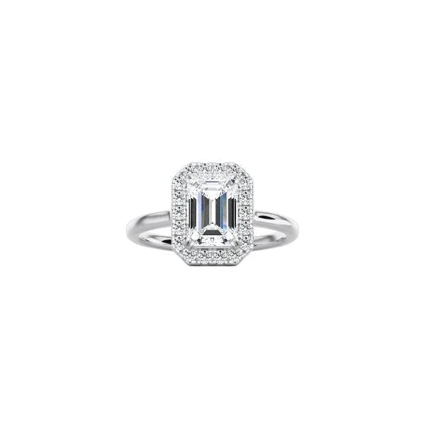 Emerald Cut Halo Engagement Ring WG