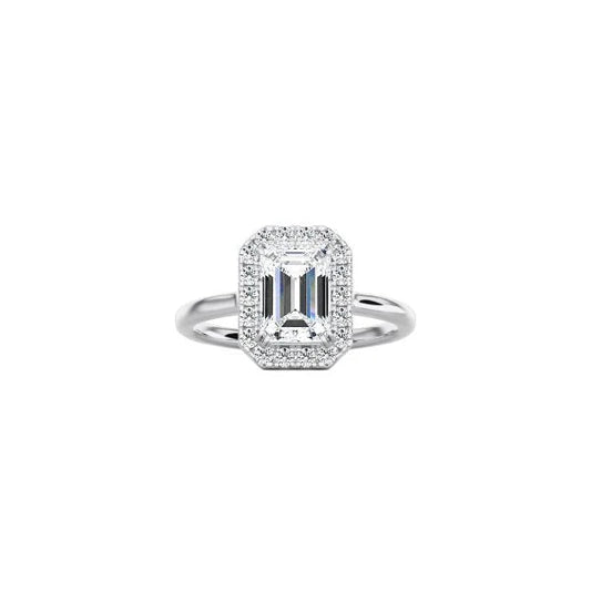 Emerald Cut Halo Engagement Ring WG