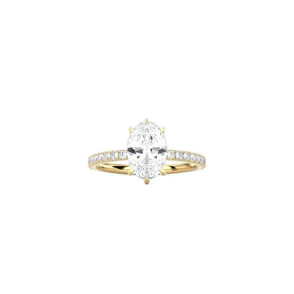 6 Prong Classic Oval Cut Ring with Pavé Band YG