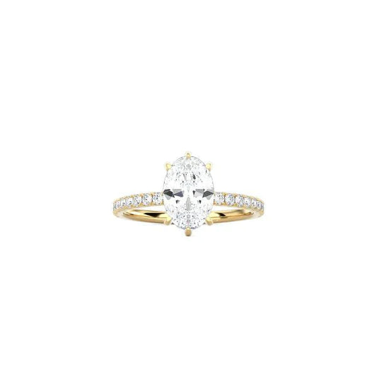 6 Prong Classic Oval Cut Ring with Pavé Band YG