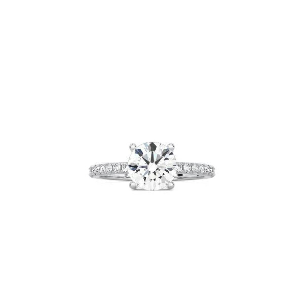 Round Cut Contemporary Four Prong Setting with pave band WG