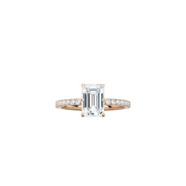 6 Prong Classic Emerald Cut Ring with Pavé Band RG