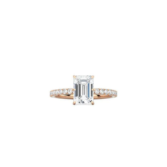 6 Prong Classic Emerald Cut Ring with Pavé Band RG