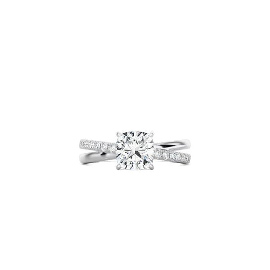 Cushion Cut Diamond and Gold Cross Band WG