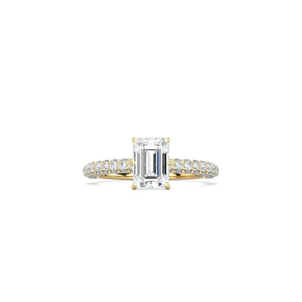 Emerald Cut Triple Row Pavé Band YG
